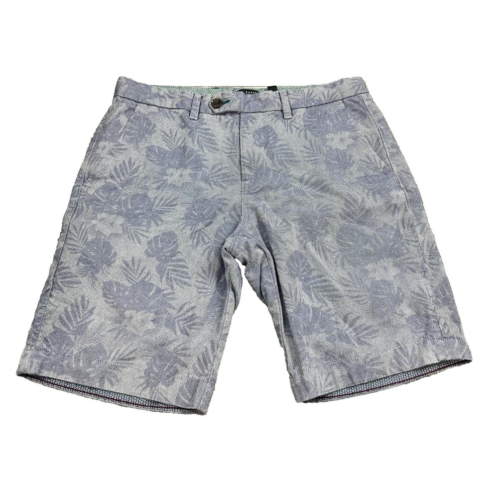 Ted Baker London Mens Grey/Blue Tropical Palm Leaf Chino Shorts‎ 32/9.5 Preppy